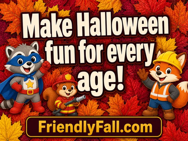 Yard sign reading ‘Make Halloween fun for every age!’ with smiling animals in costumes.