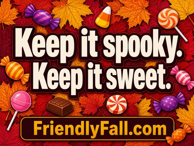 Yard sign reading ‘Keep it spooky. Keep it sweet.’ surrounded by colorful candy.